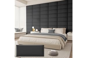 Amoveo Upholstered Headboard for King Size Bed, Wall Mounted & Peel and Stick Headboard, Soundproof DIY Wall Panels, Leather Head Board in Modern Design for Bedroom (12 Panels, Each 23.62"x9.84"