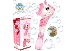WOPLAGYREAT Unicorn Bubble Wand Machine for Kids, Princess Cute Summer Toy Outdoor Outside with Light, Party Birthday Easter Day Gifts for 1 2 3 4 5 6 7 8 Years Old Toddlers Little Girls Cream-Coloured&Pink