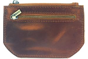 JJNUSA Genuine Leather Zipper Coin Purse for Men, Credit Card Case Holder, Mens Tray Purses Coin Purse Cash Change Wallet Car Case Holder Money Pouch Brown