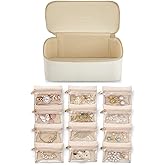 Vlando Travel Jewelry Case,Jewelry Box with 12 Velvet Jewelry Pouch Jewelry Travel Organizer for Women Girl Jewelry Case Necklace Rings Earrings Bags Wedding Gifts (White)