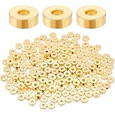 BENECREAT 200Pcs 3mm Real 18K Gold Plated Flat Round Brass Beads, Spacer Round Beads Small Smooth Bead for Bracelet Necklace Jewelry Making Craft Supplies, Hole:1mm