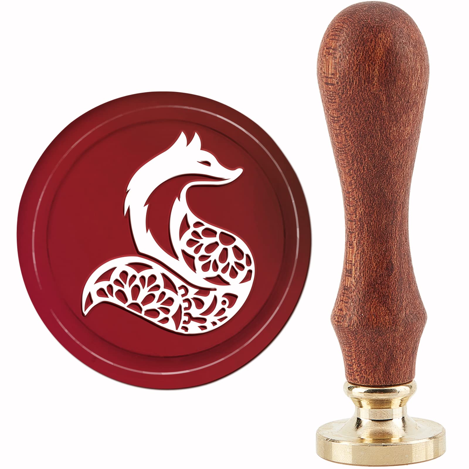 CRASPIRE Fox Wax Seal Stamp Mandala Sealing Wax Stamps Flower 30mm/1.18inch Removable Brass Head Sealing Stamp with Wooden Handle for Invitations Cards Gift Wrap