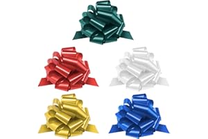 Mata1 Pull Bows for Gifts (Assorted Colors, 9 Inch, Set of 5), Large 9" Pull String Bows for Presents, Ribbon Pull Bows for Christmas, Gift Wrapping Bows
