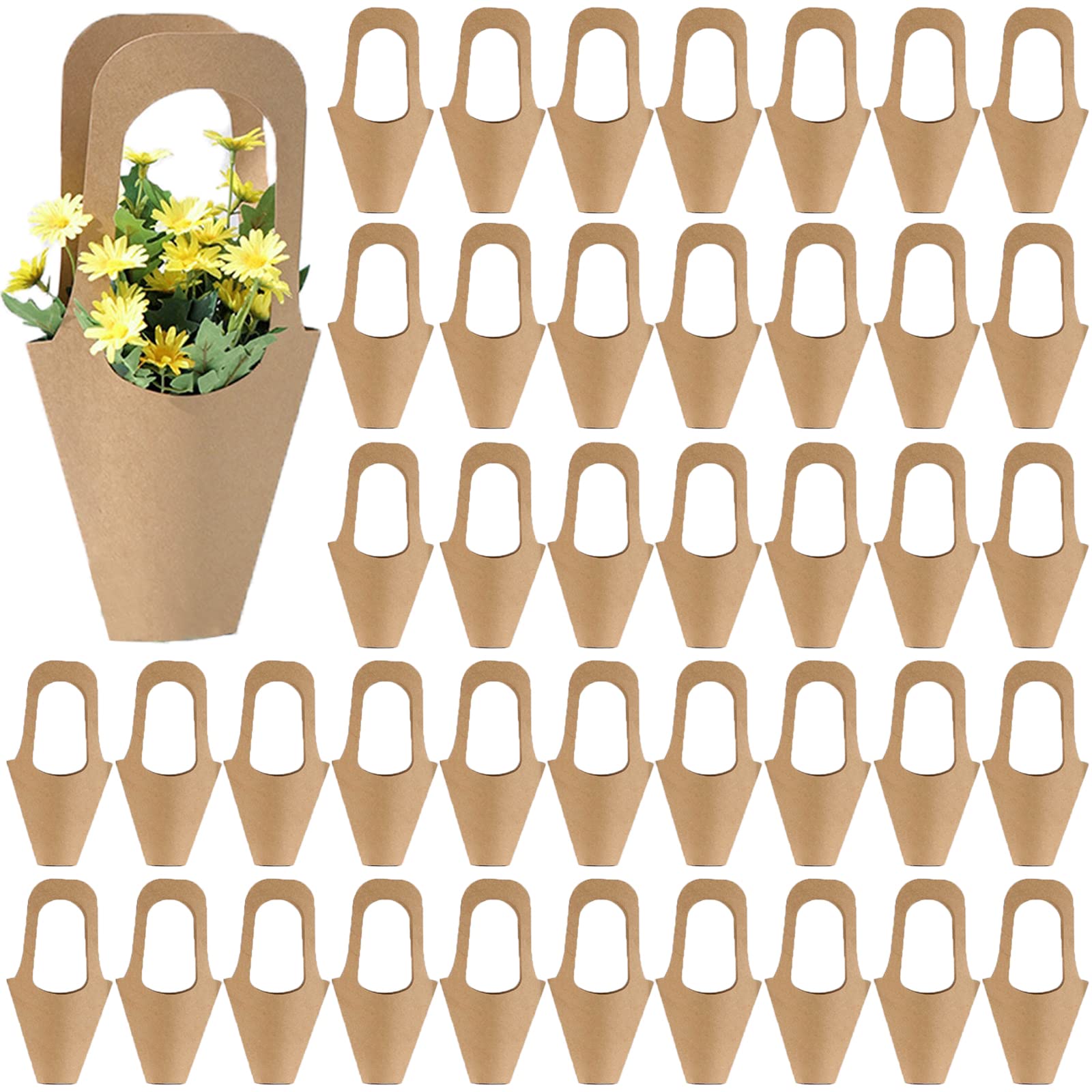 Photo 1 of Tergy 50Packs Kraft Paper Flowers Gift Bags Brown Hanging Bouquet Wrapping Bags for Home Decoration (14Inches)