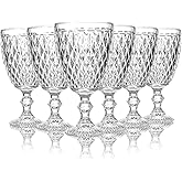 ZOOFOX Set of 6 Water Goblet Glasses, 10 oz Stemmed Wine Glasses with Embossed Design, Vintage Drinking Glassware for Anniversary, Wedding, Party, Housewarming Gift