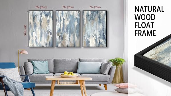 ASDCEUTICALS ABSTRACT FRAMED WALL ART – GREY BLUE LARGE WALL DECOR NEUTRAL BEIGE CANVAS PICTURES RUSTIC RETRO PAINTING PRINTS FOR LIVING ROOM BEDROOM BATHROOM KITCHEN OFFICE 20″ X 28″ X 3 PCS