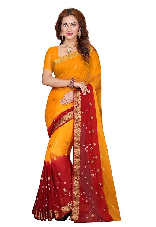 Chiffon Saree (Ishin-Ss-20007_Yellow & Red)