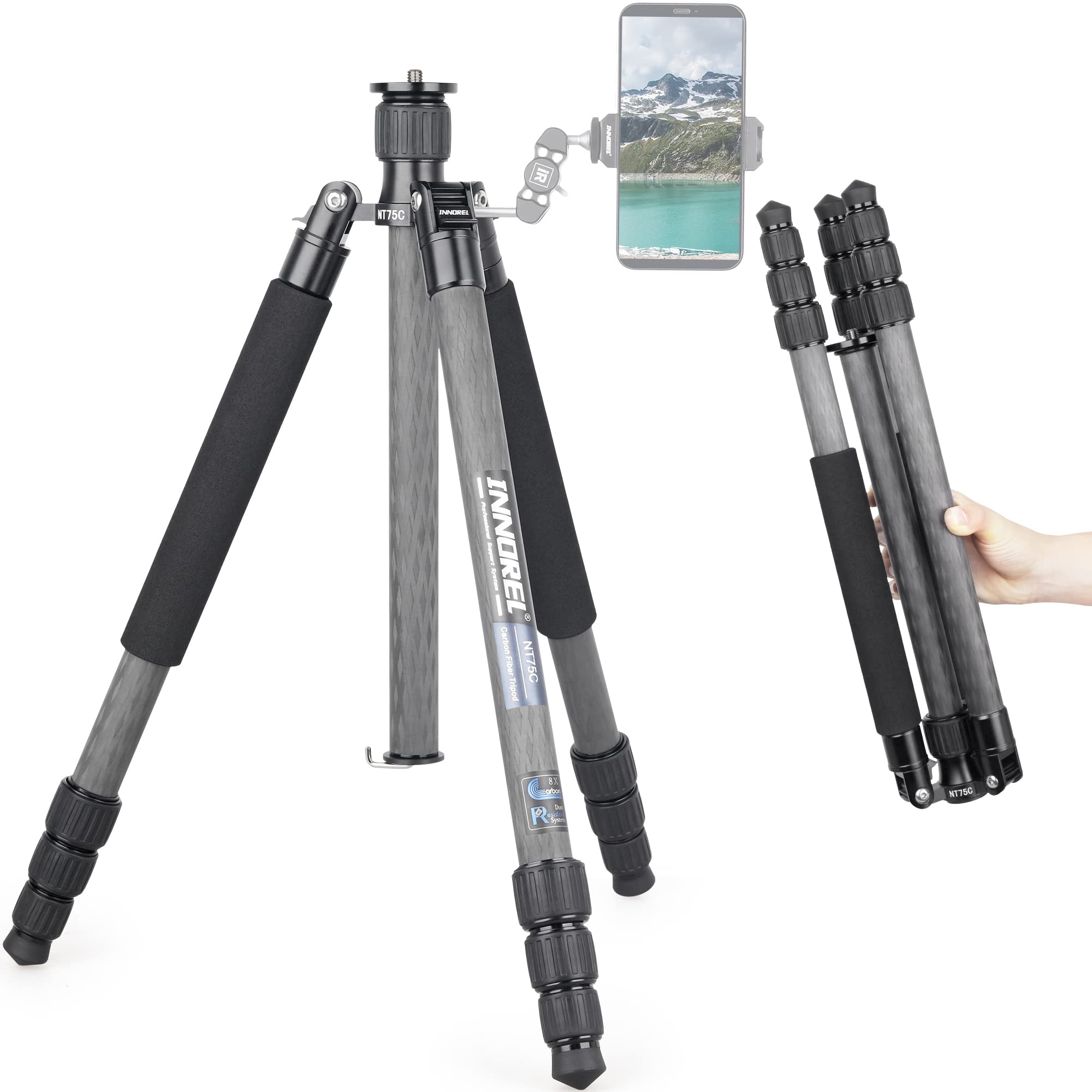 Carbon Fiber Tripod-INNOREL NT75C Super Professional Tripod Monopod Heavy Duty Stand Support Without Ballhead K44 for Digital DSLR Camera Shooting
