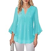 Lotusmile Women's 3/4 Sleeve Dressy Tops Elegant V Neck Blouse for Women Casual Work Evening Party
