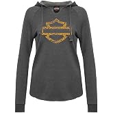 Harley-Davidson Women's Wild Raw-Edge Curved Hem Pullover Hoodie, Gray
