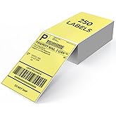 YIKIADA Yellow Shipping Thermal Labels 4 × 6 Inch Vinyl Self-Adhesive Fanfold Direct Stickers Waterproof Perforated Printer Decal for Office Warehouse Home Address 250 PCS