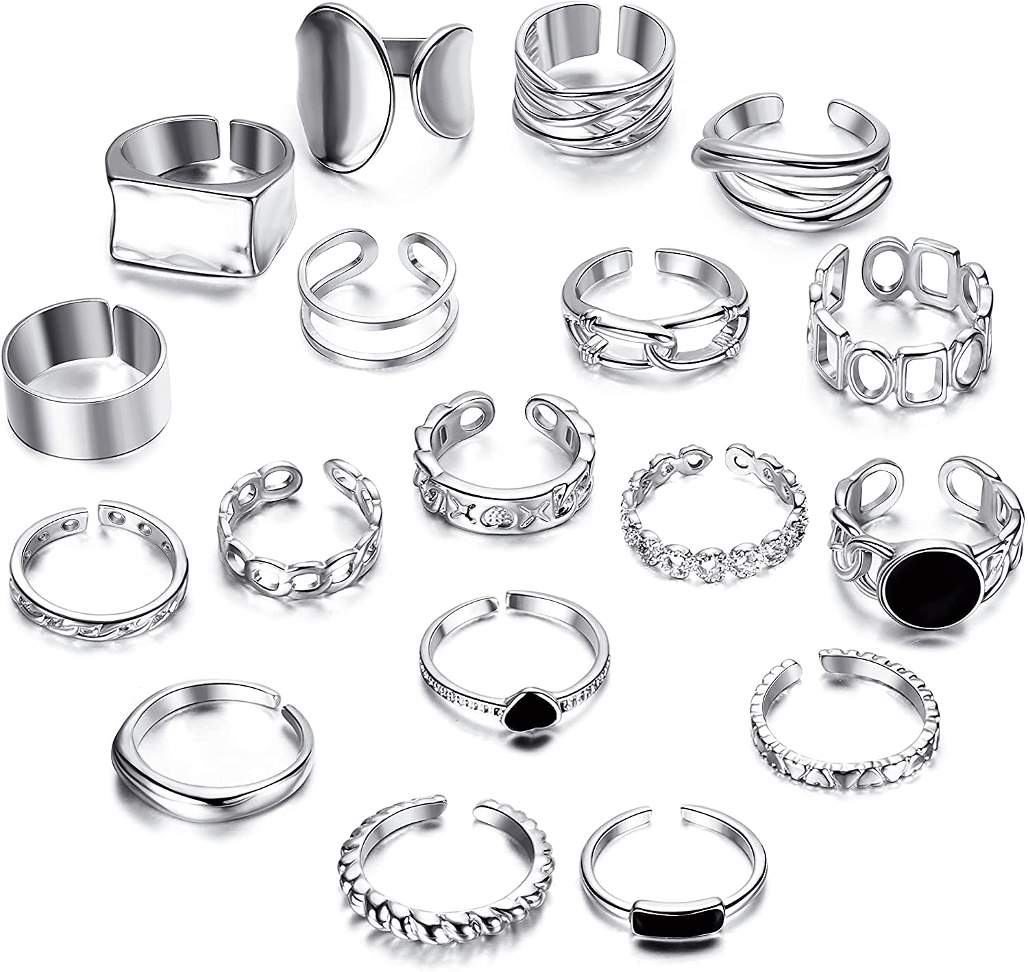 MILACOLATO Bohemian Knuckle Vintage Rings for Women Man Girls Boys，Adjustable Chunky Finger Stackable Midi Fashion Finger Turquoise Bead Accessories Silver Plated Retro Ring Set （18Pcs） Silver