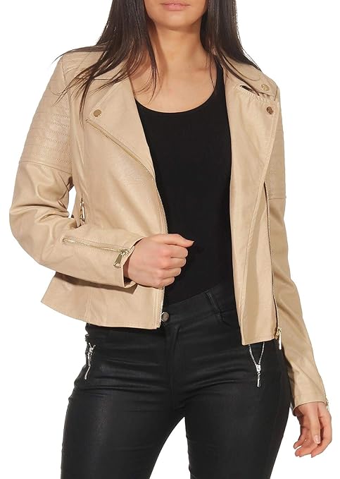 Malito Damen Jacke | Kunstleder Jacke | Jacke mit Zipper | lässige Bikerjacke - Faux Leather 5177