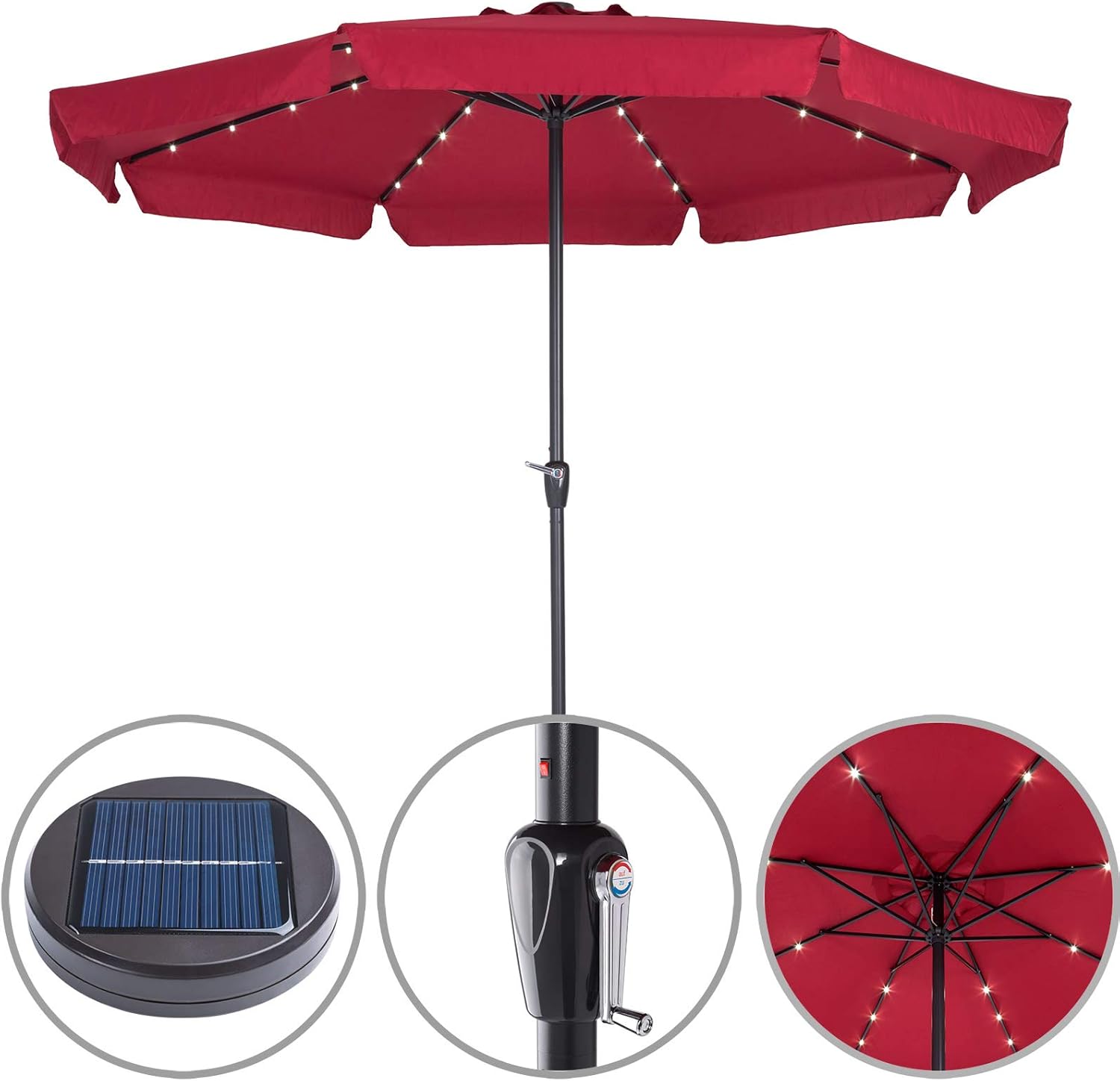Kingsleeve Aluminium Parasol 3.3m 32 LED Light Crank Protection Soft