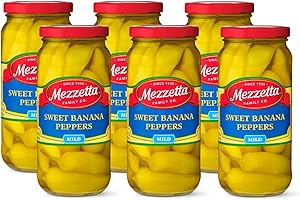Mezzetta Sweet Banana Peppers - Sweet & Crunchy Peperoncini Alternative for Hamburgers, Hot Dogs, Sandwiches - Perfect for Boosting Flavor in Dishes - Gluten Free, Keto, Kosher - 16 OZ - Pack of 6