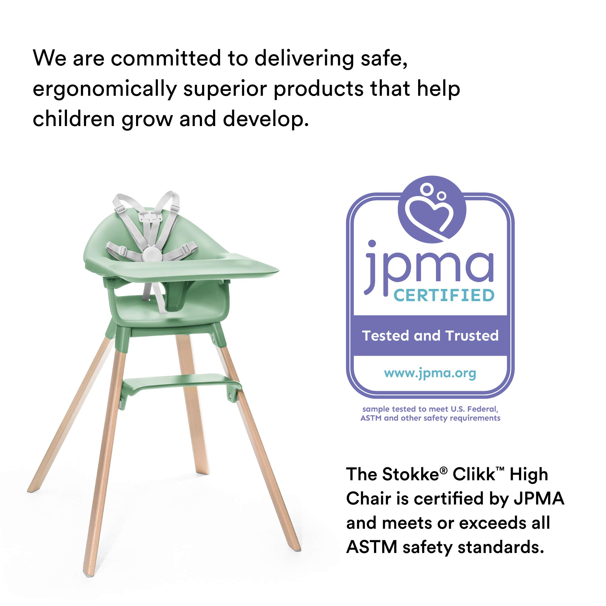 Stokke Clikk High Chair, Clover Green - All-in-One High Chair with Tray + Harness - Light, Durable & Travel Friendly - Ergonomic with Adjustable Features - Best for 6-36 Months or Up to 33 lbs