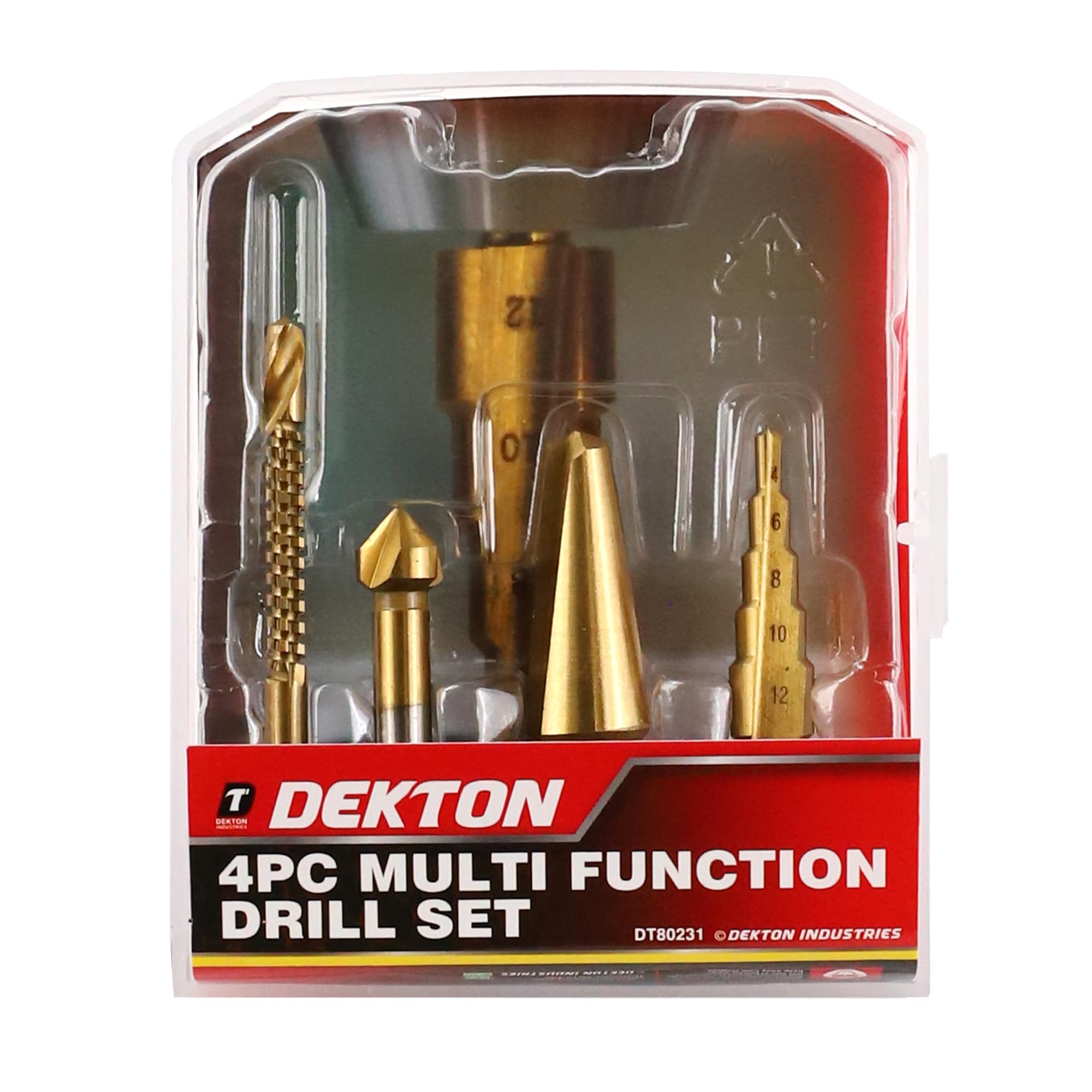 Dekton 4PC Multi-Function Drill Set | Heavy Duty Construction | Ideal for Drilling Through Wood, Metal, Concrete and Brick | Includes 4 Versatile Drill Bits | Precision Drilling for Various Materials