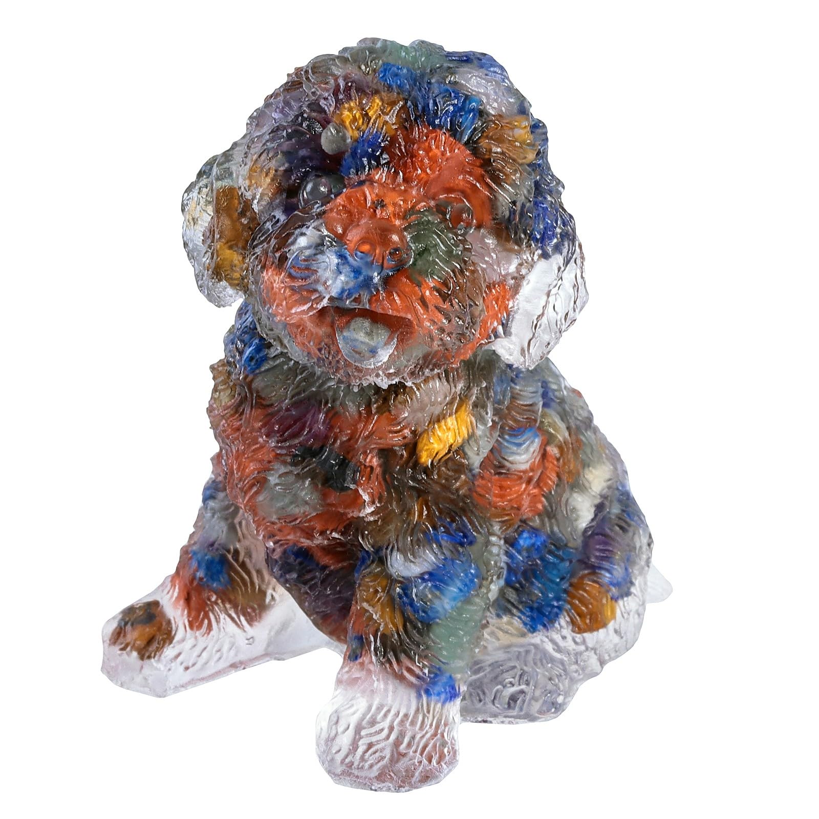 Nupuyai 7 Chakra Crystal Stone Statue Poodle Dog Figurine, Pocket Resin Stone Animal Figure Ornament Home Office Good Luck Decor