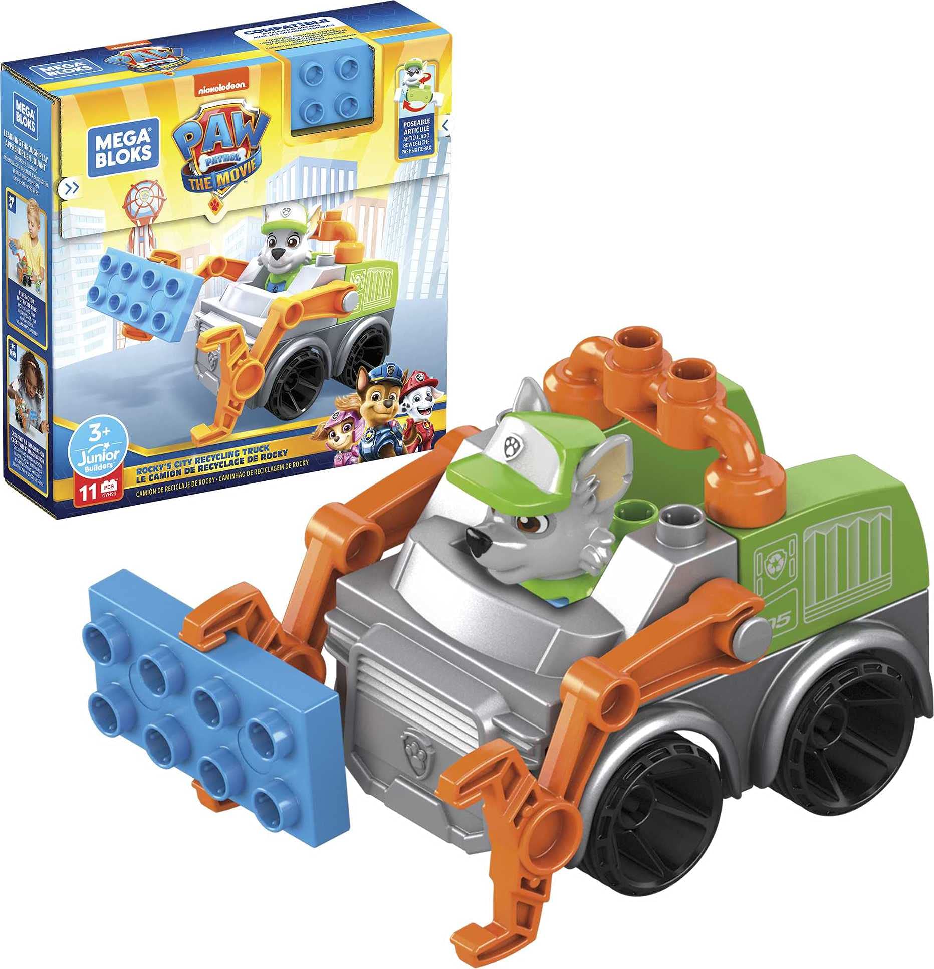 Mattel Mega Bloks PAW Patrol Rocky's City Recycling Truck, 7.93 x 6 x 4 inches