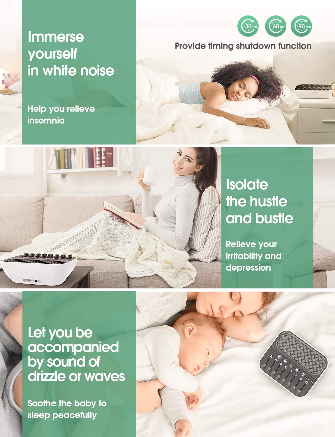 White Noise Machine, DIY Sound Machine for Baby Adult Sleeping, 24 Relaxing Nature Sounds, Timer Shutdown Function, Volume Control, Portable Sleep Machine for Bedroom Office and Business Travel: Health & Personal Care