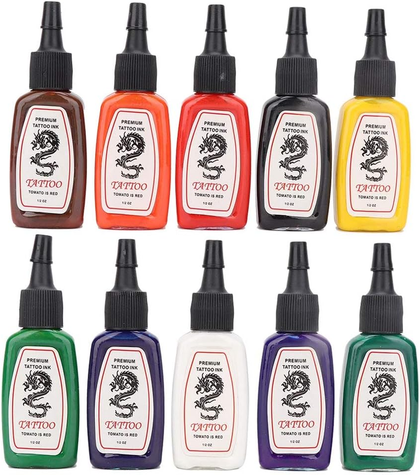 Tattoo Ink Set, 10 Colors 0.5 oz/Bottle Semi-permanent Tattoo Inks Set Long-lasting Eyeliner Eyebrow Lip Tattoo Makeup Pigment for Body Tattooing