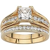 Palm Beach Jewelry PalmBeach Yellow Gold-plated Princess Cut Cubic Zirconia Channel Bridal Ring Set Sizes 5-10
