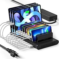 Alxum USB Charging Station, Fast 120W 10 Port Phone Tablet Charging Station for Multiple Devices with Type C/2 QC 3.0 Port fo