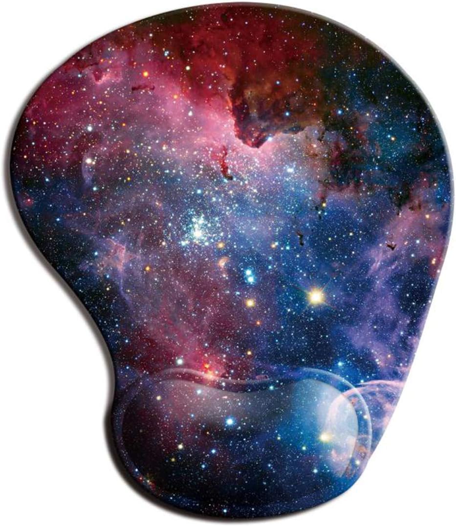 Dooke Ergonomic Mouse Pad with Wrist Support, Cute Mouse Pads with Non-Slip Rubber Base for Home Office Working Studying Easy Typing & Pain Relief Blue Red Nebula