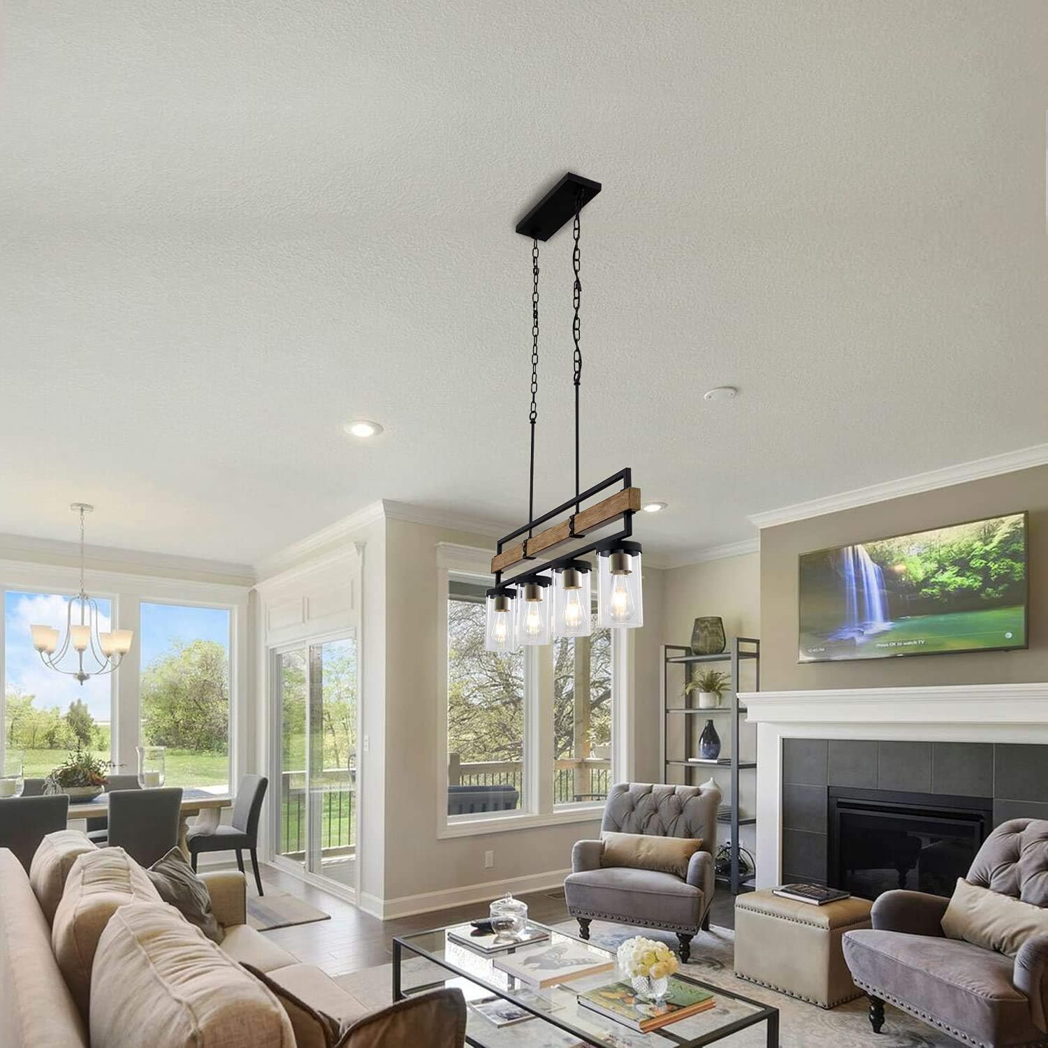 ALAISLYC 4-Light Kitchen Island Lighting Fixtures,36" L Farmhouse Pendant Lights Ceiling Hanging,Black and Gold,JF2058-P4: Camera & Photo
