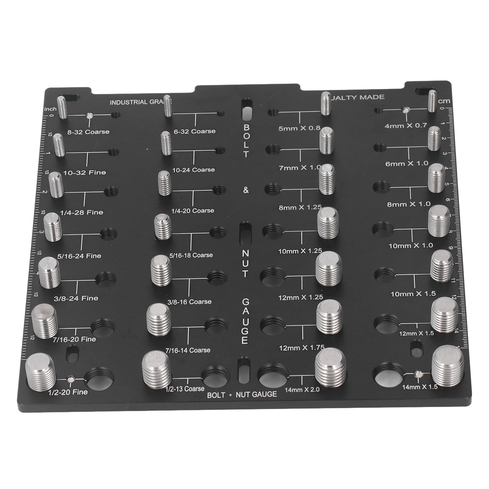 Bolt Nut Thread Checker, 28 Holes Metric and American Thread Identification Board with Work Gloves Thread Identifier Board Versatile Tool