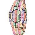 Dentily Wooden Watches for Men Handmade Colorful Bamboo Engraved Wood Watch Analog Quartz Men's Wooden Watch