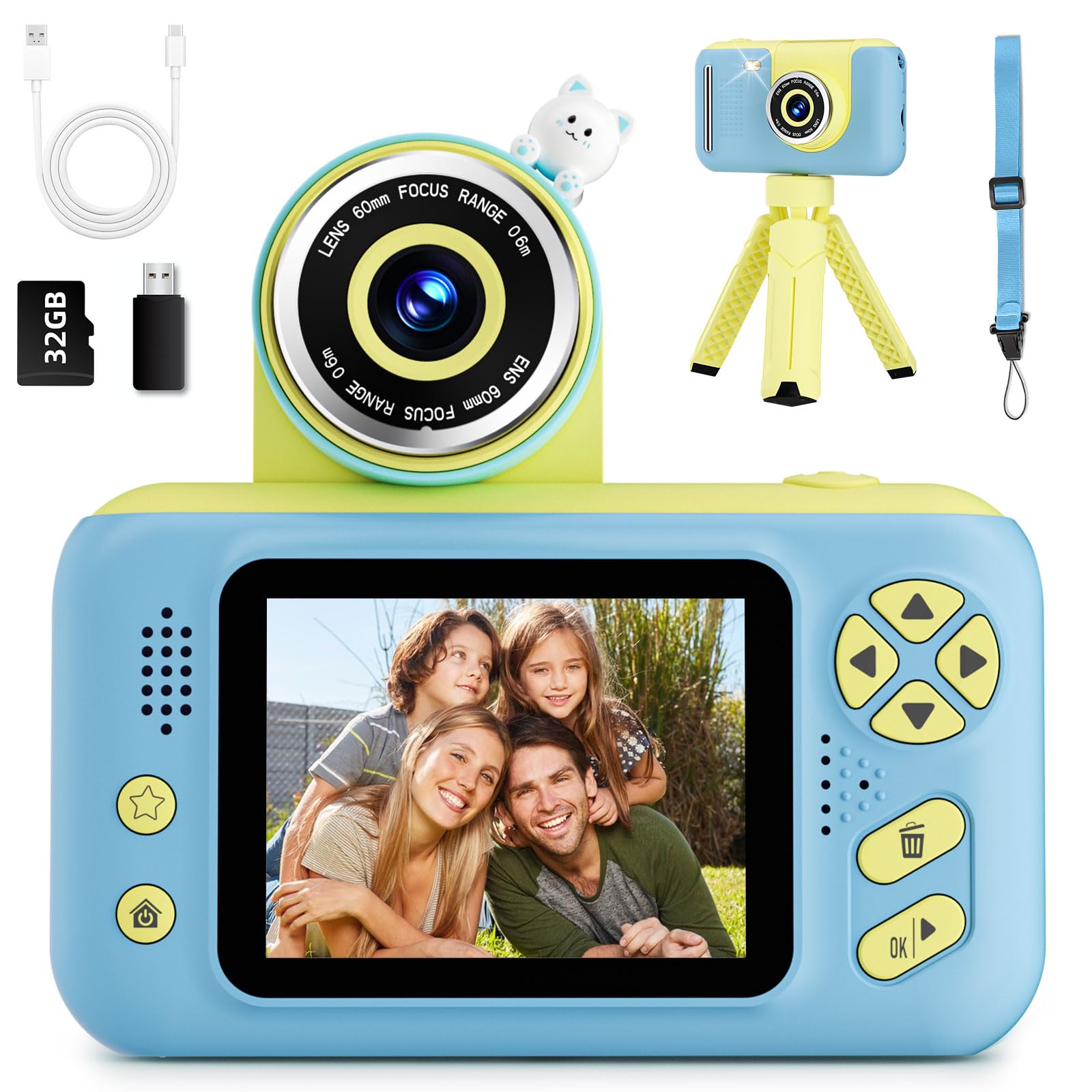 Photo 1 of Camera for Kids, Toddler Volging Cameras Age 3-8 Christmas Birthday Gifts for Boys and Girls 3-12 Year Old Boys Digital Camcorder for Video Portable Kids Selfie Camera with 32GB SD Card Blue