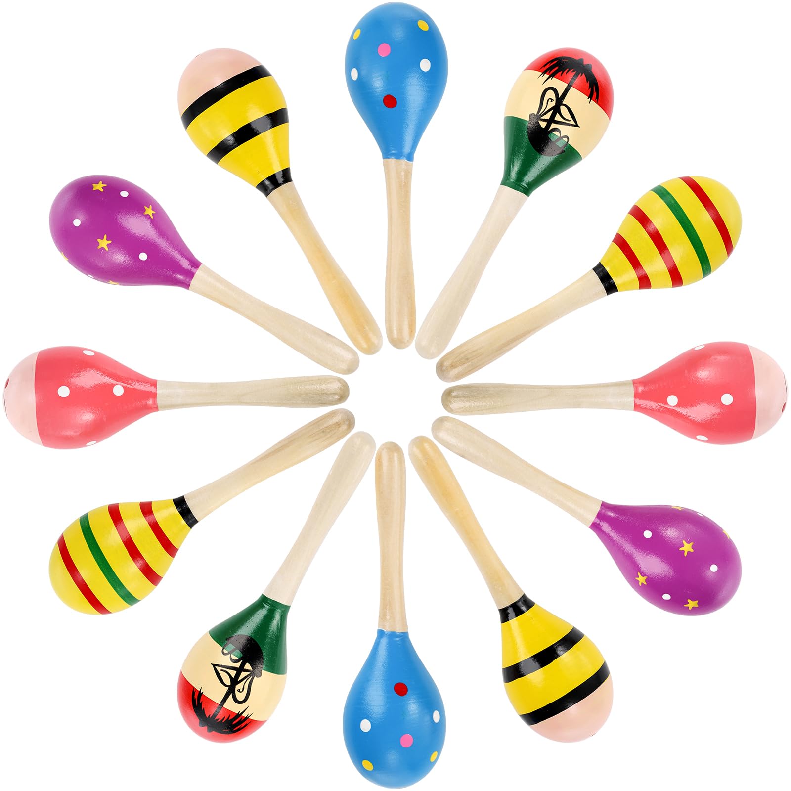 Photo 1 of Hedume 12 Pack Wooden Festival Maracas, 8" Carnival Party Decoration Maracas, Shaker Sand Hammer Noisemaker for Musical Fun, Birthday Parties, Carnivals