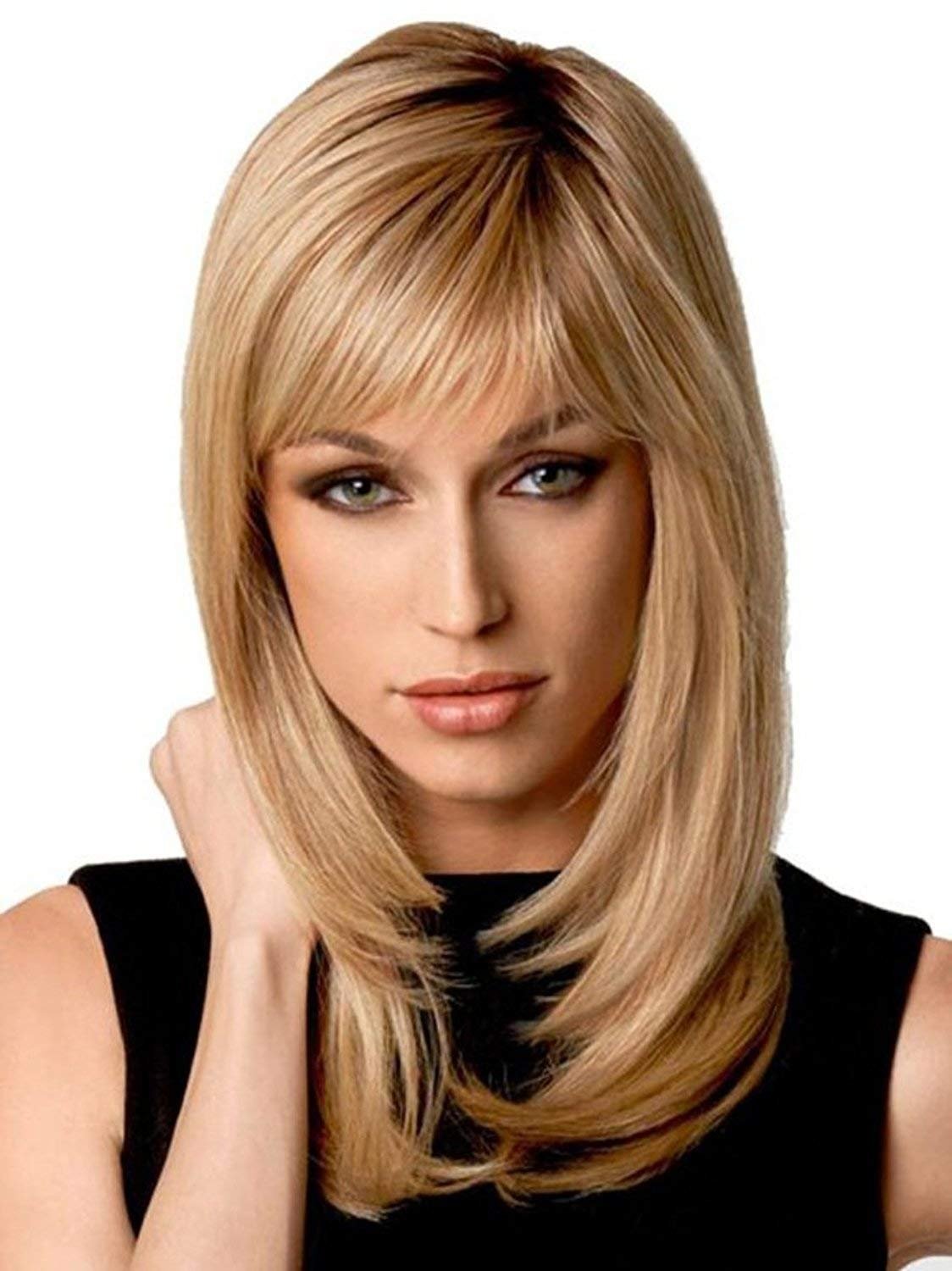 Royalfirst Natural Ombre Blonde Straight Wigs - Shoulder Length Long Straight Blonde Hair Wigs With Darker Root For Women + Wig Cap