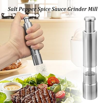 INOVERA (LABEL) Thumb Press Salt Pepper Grinder Spice Set, Silver