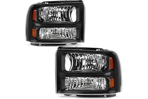 AUTOSAVER88 Headlight Assembly Compatible with 2005 2006 2007 Ford F250 F350 F450 F550 Super Duty/05 Ford Excursion Headlight Assembly OE Projector Headlamp Black Housing Clear Lens