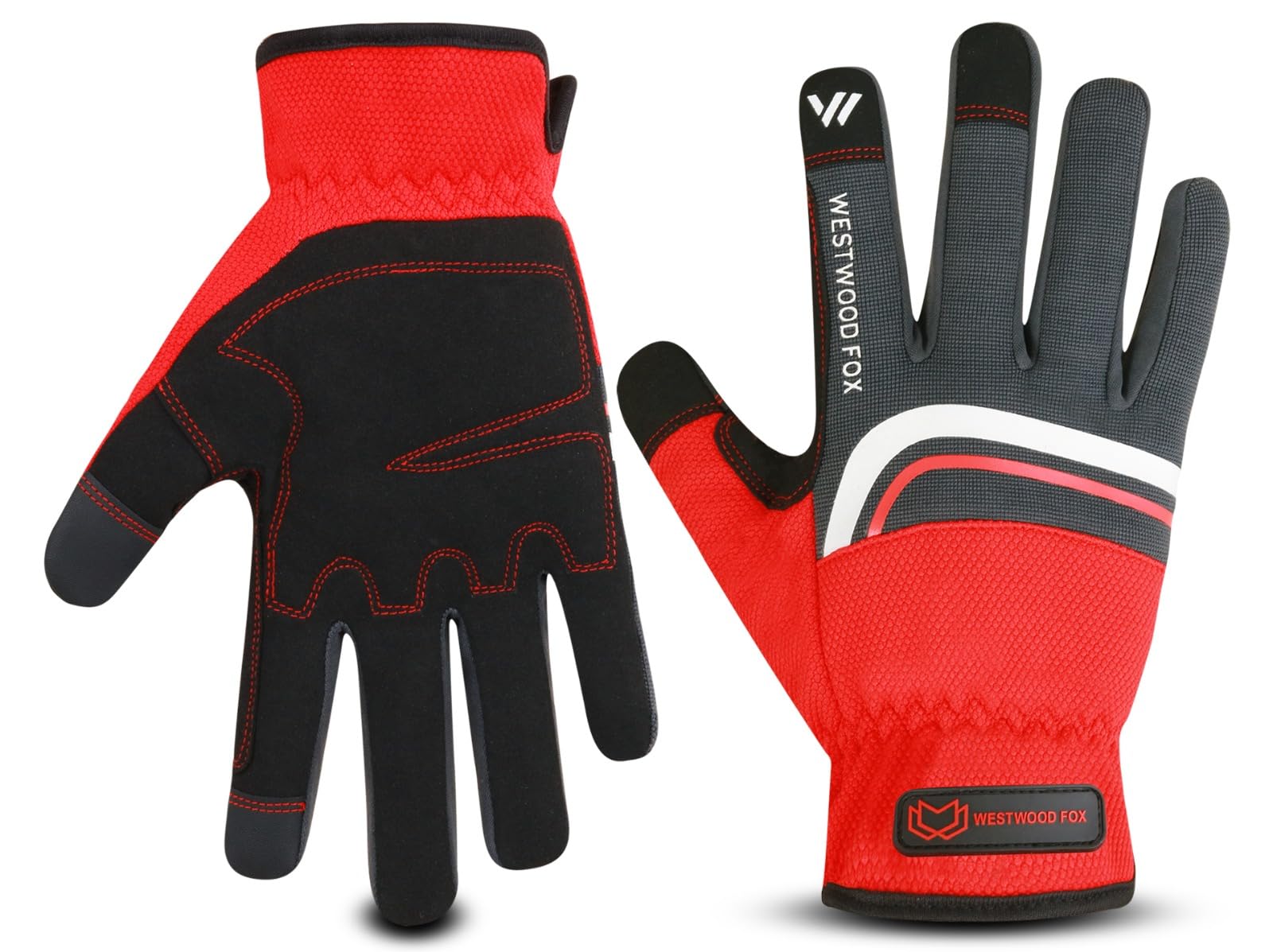 WESTWOOD FOX Gardening Gloves Leather Thorn Safety Working Heavy Duty Work Gloves for Women and Men Garden Tools Mechanic Breathable Gardener Non-Slip Rigger Gloves Protective Gift (Red, M)