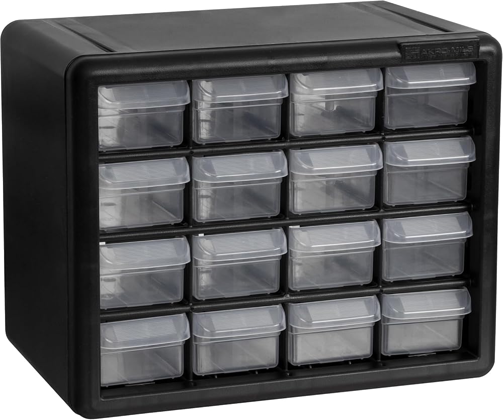 Akro-Mils 10116 16-Drawer Plastic Storage Cabinet Black 26.7 x 16 x 21.6 cm