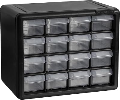 Akro-Mils 10116 16-Drawer Plastic Storage Cabinet Black 26.7 x 16 x 21.6 cm