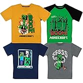 Minecraft Boy's Short Sleeve T-Shirt 4-Packs - Creeper, Ender Dragon, Skeleton, Zombie Graphic Tee Sets for Kids