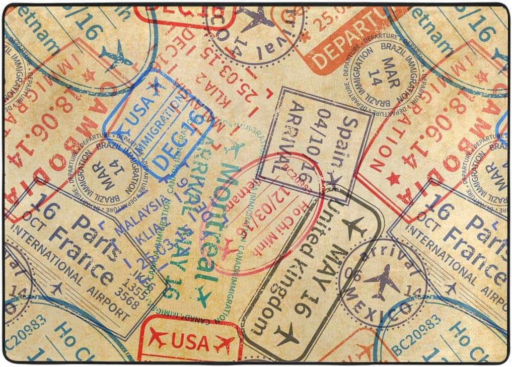 SITU Colorful International Travel Stamps Area Rug for Living Room Bedroom Playing Room Home Decor,5' X 7'