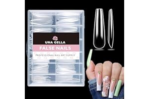 UNA GELLA Coffin Nails Tips Soft Gel Extra Long 216pcs XXL Full Nails Tips Coffin Shape Press On Nails No C Curve Full Cover Ballerina Nail Tip Full Clear False Fake Acrylic Nails with Case