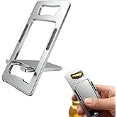 JYWYBF Durable Aluminum Phone Holder with Bottle Opener, Flat iPhone Stand for Desk, Cell Phone Stand for Travel Essentials & Office Accessories (Silver)