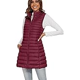 FlyGulls Long Puffer Vest for Women Winter Lightweight Down Vest Black Womens Vests Outerwear Sleeveless Jacket with Pockets