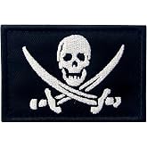 Pirate Flag Military Morale Fastener Hook &amp; Loop Patch - White &amp; Black