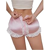 SHENHE Women's Satin Panty Ruffle Lace Trim Zip Back Low Rise Bow Brief Underwear