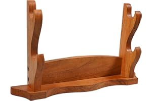 Mythrojan Solid Wood Sword Stand Wall Mount Display Rack for Medieval, Samurai, Katana & Knife Collections Durable, Stylish, Space-Saving Holder - Two Tier Stand