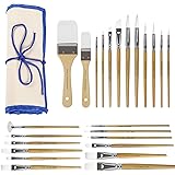 CONDA Paint Brushes Set of 24 Different Shapes Ergonomic Professional Wood Handles with Organizing Case for Acrylic Oil Water