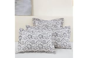 DAUAOTO Standard Size Pillowcases Cotton Shams Pillow Cover 2 Pieces Set 20"x26", Farmhouse Paisley Floral Pattern Gray