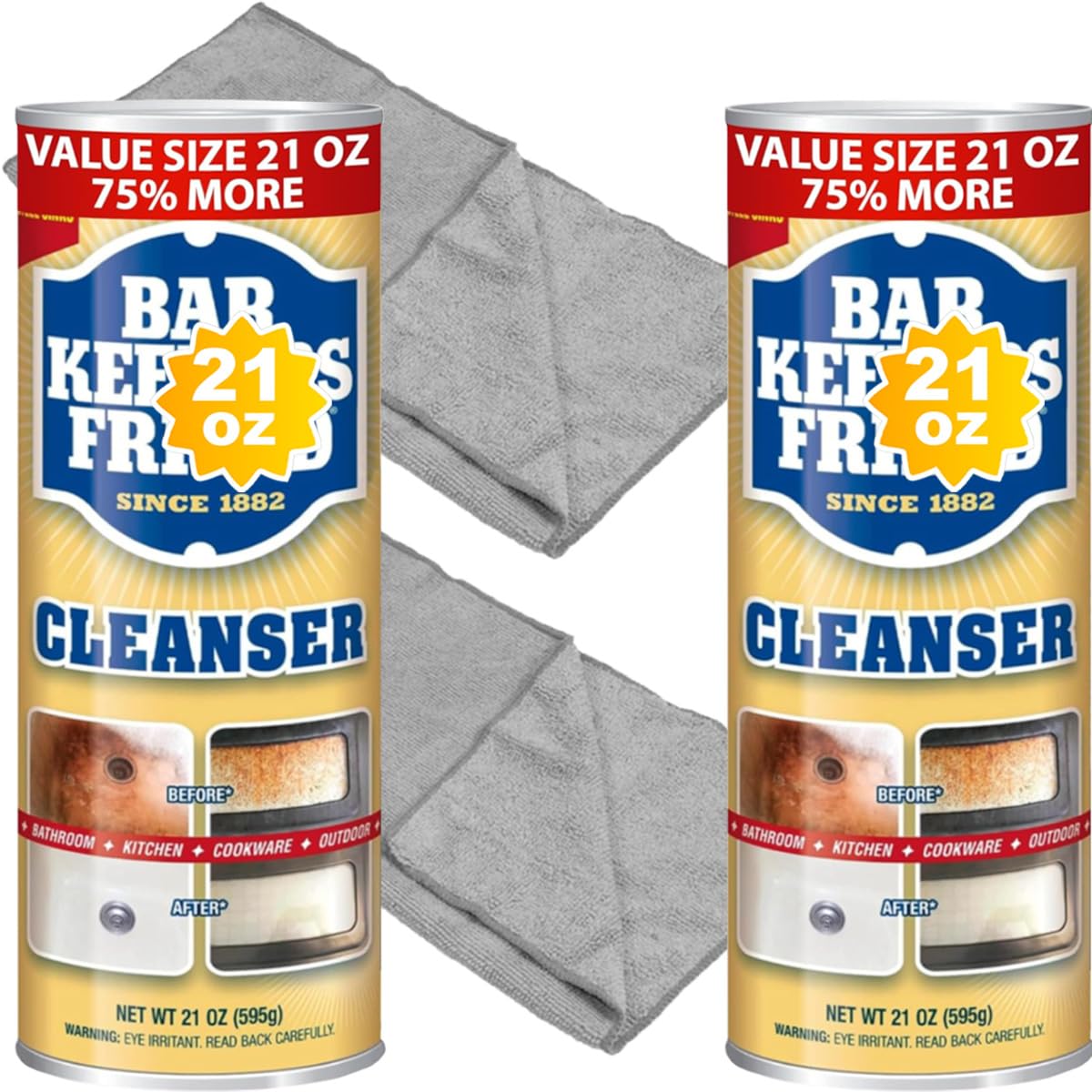 Photo 1 of Cleaning Bundle: Bar-Keeper’s-Friend Cleanser Powder 21 oz - 2 packs + 2 Microfiber Cleaning Cloth 16x12